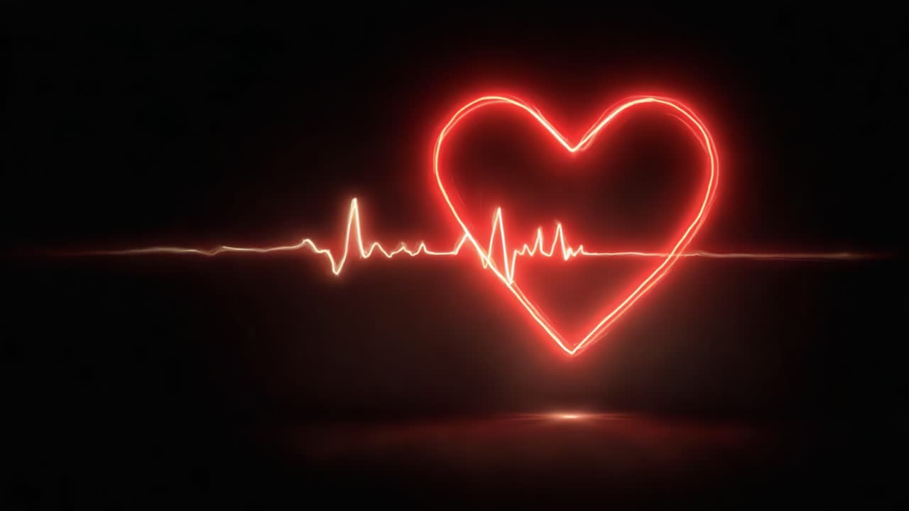A Vibrant Visualization of Heartbeat and Emotion, Showcasing a Radiant Heartbeat Signal Accompanied by a Brilliantly Glowing Heart Design Against a Dark Background