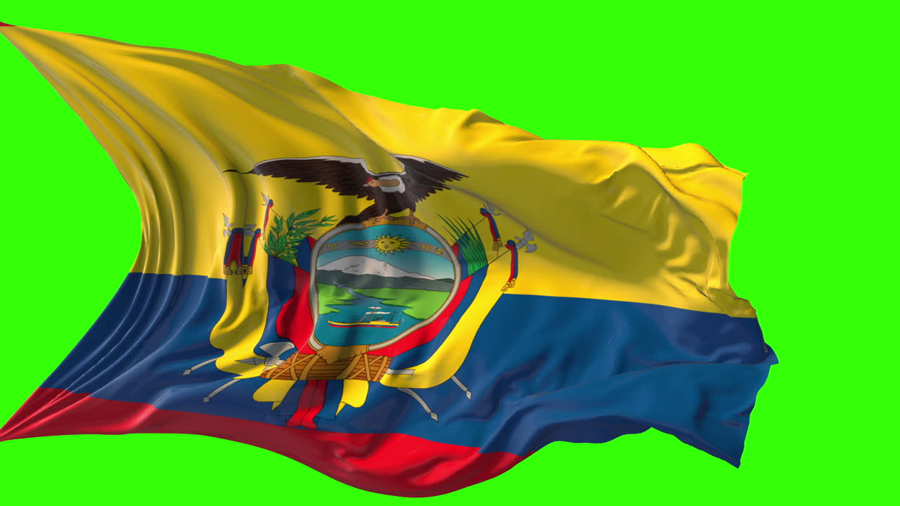 The national flag of Ecuador waving on a green screen