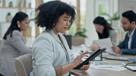 happy business woman, tablet