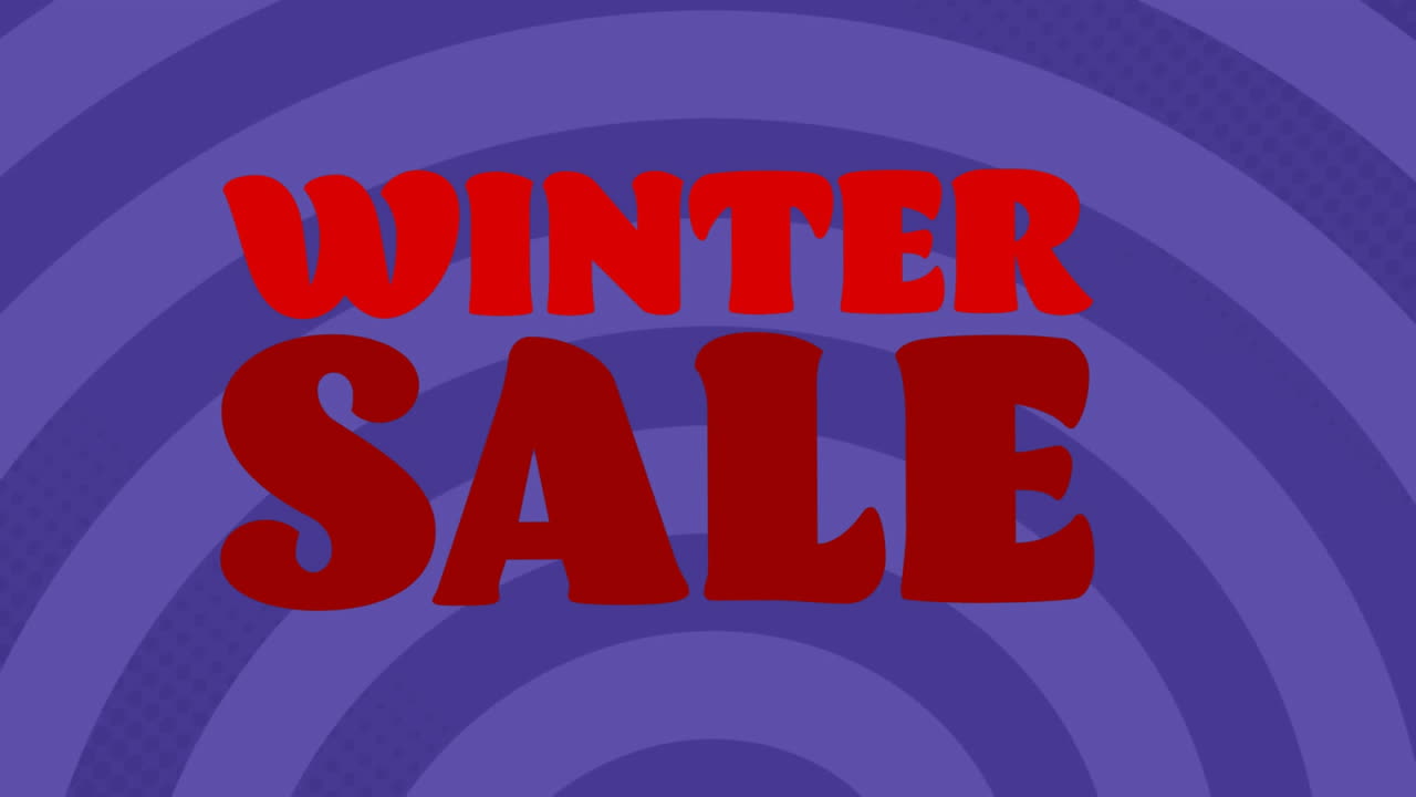 animación del texto de la venta de invierno sobre un patrón circular contra un fondo azul