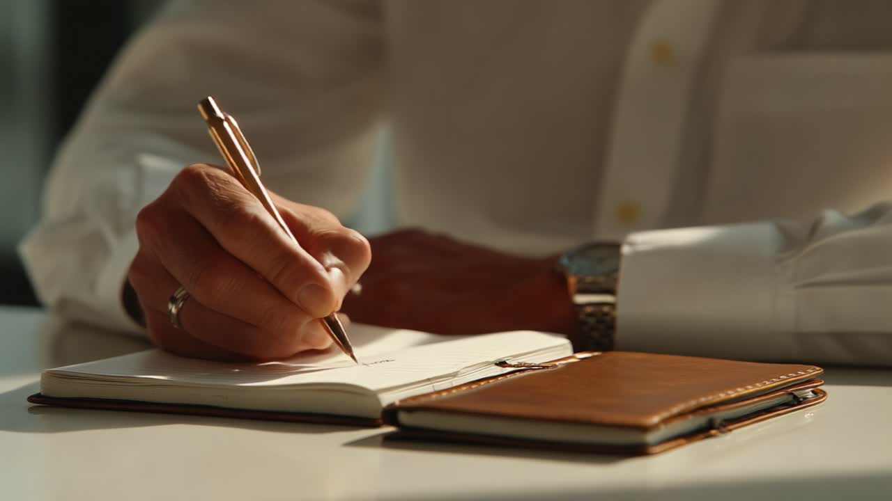 Capturing Ideas: A Focused Moment of Writing in a Notebook with a Pen, Symbolizing Creativity and Inspiration in Productivity