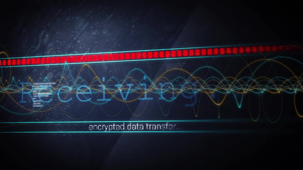 다채로운 파형과 텍스트 애니메이션 암호화 데이터 전송
