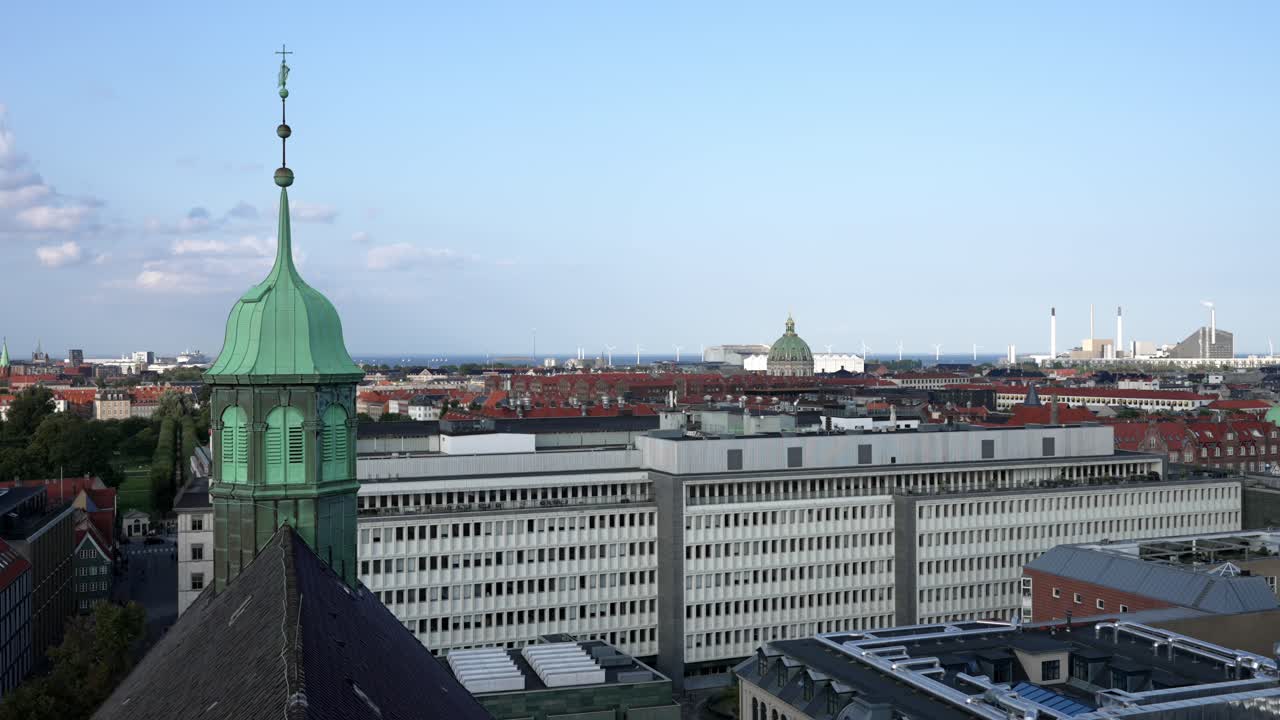 Copenhagen Panorama, A View from Above, Green Church Spire and the Cityscape