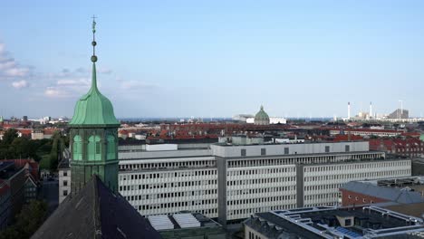 copenhagen panorama, a view from above, green church spire and the cityscape