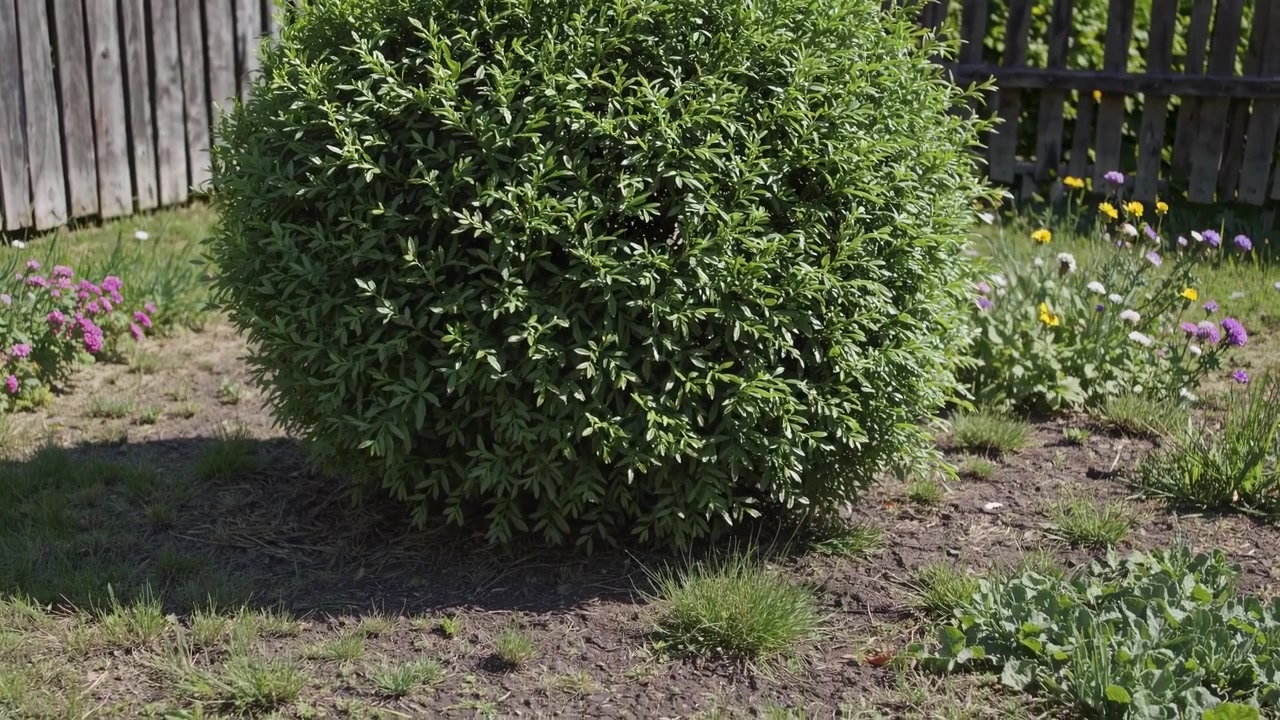 Arbusto Verde Redondo em um Jardim Ensolarado