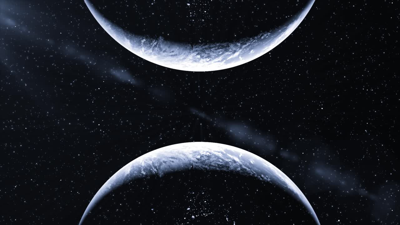 우주에서 지구의 놀라운 풍경, 별의 배경에 푸른 바다와  구름을 보여줍니다.