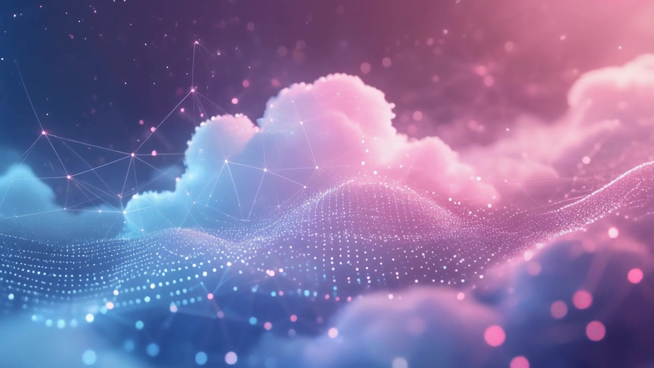 Abstract Digital Network Connecting Over Soft Glowing Clouds