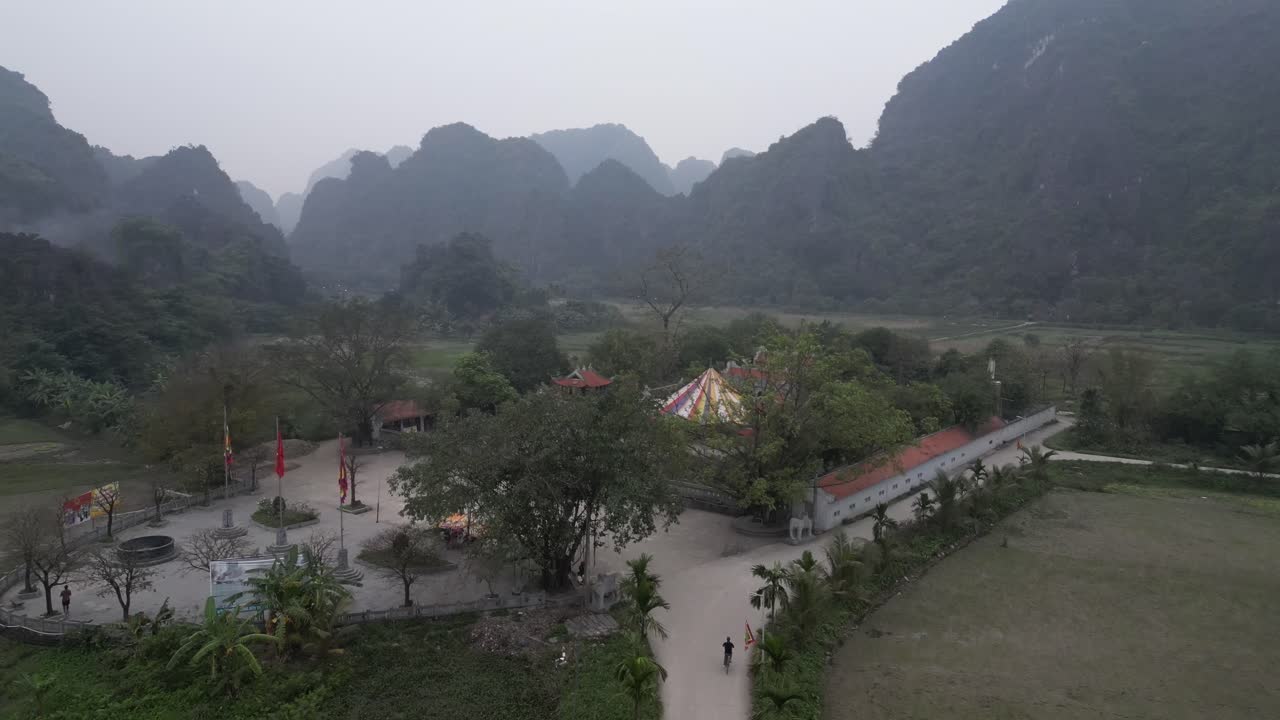 drone shot of road through the mountains in the mountainous region of Ninh Ninh in Northern Vietnam