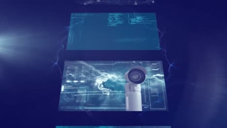 Animation of screens with data processing on blue background