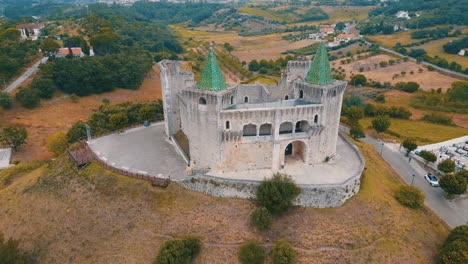 aerial view of the castle of porto de mos, a medieval castle located in the municipality of porto de mos, portugal
