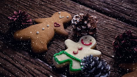 falling snow with christmas cookie decorations