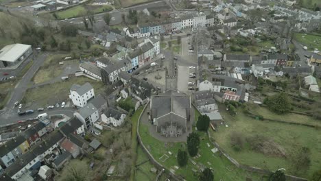 view from above of anglican church of st tiarnach in clones town, co