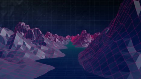 Animation of digital landscape over dark background
