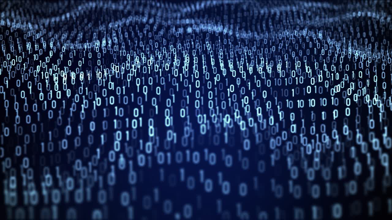 Seamless Looping Abstract Background with Wavy Computer Digital Binary Numbers