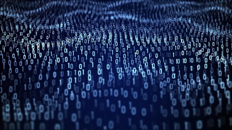 Seamless Looping Abstract Background with Wavy Computer Digital Binary Numbers