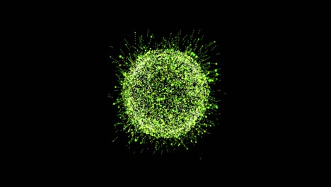 abstract technology green sphere background made of animated lines and dots, particles. blend mode