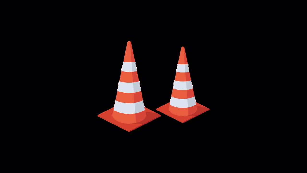 Animated Isometric Orange Traffic Cones with White Stripes
