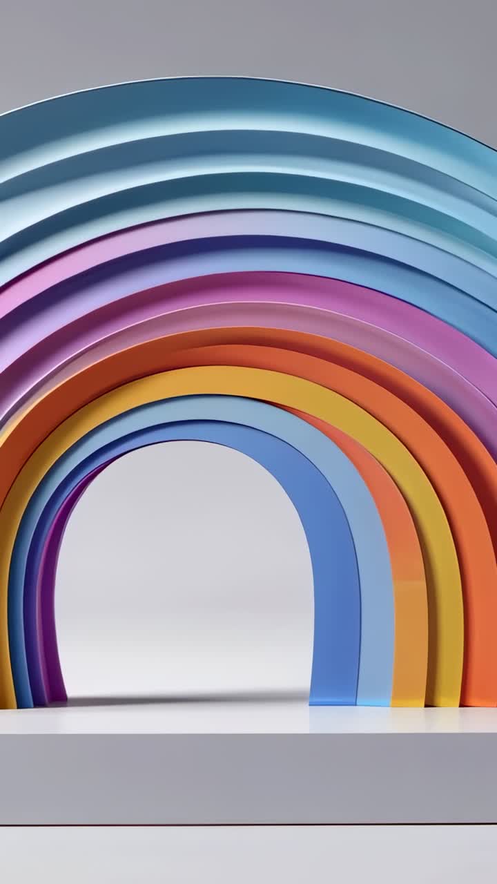 Vertical video: At start camera panning multi-colored arch sculpture in studio showing matte finish