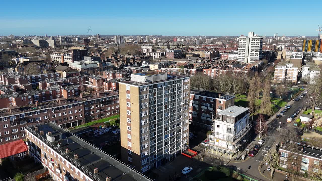 Council housing tower block Bethnal Green East London drone,aerial