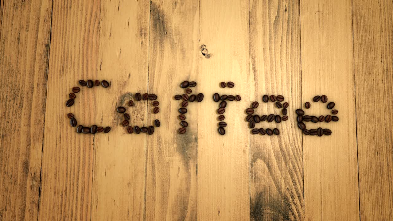 las letras de los granos de café se transforman en forma de corazón. renderizado en 3d.