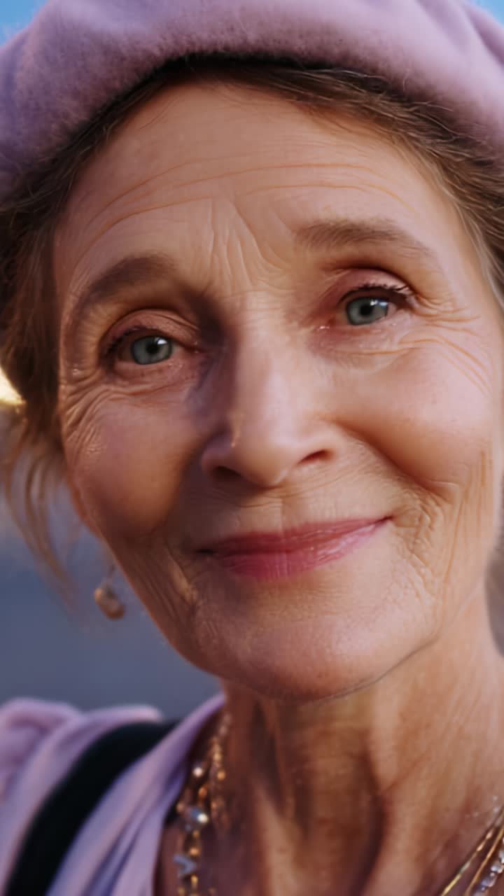Radiant Smiles and Graceful Elegance: A Heartwarming Portrait of a Joyful Elderly Woman with Captivating Eyes and a Timeless Charm in Soft Natural Light