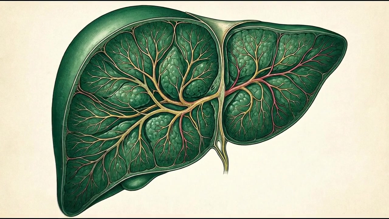 Medical Illustration of Human Liver Anatomy with Vascular System