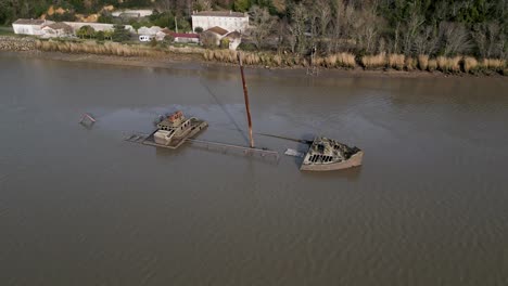 wwii frisco vessel ruins in gauriac, bordeaux, france - aerial