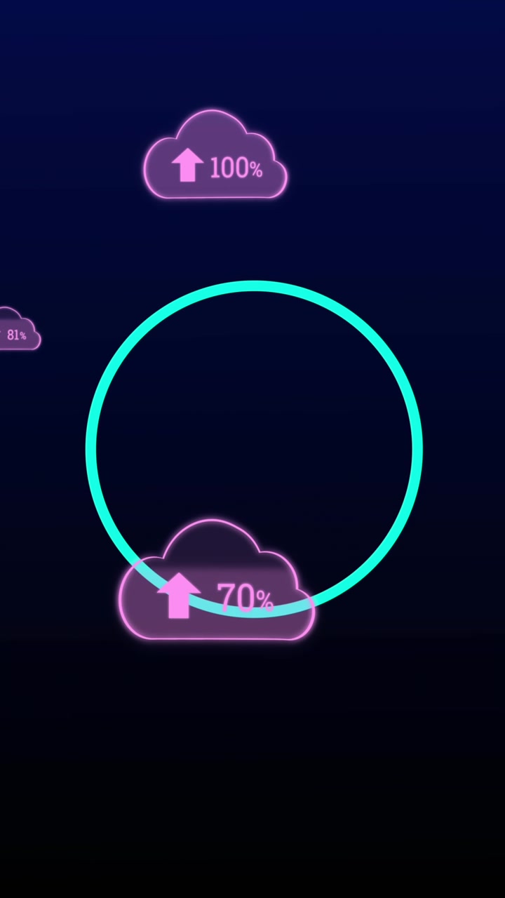 Multiple dots forming circles over cloud icon against purple background