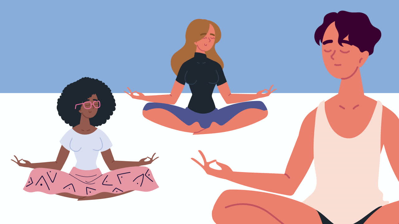 personas interraciales que practican el yoga personajes