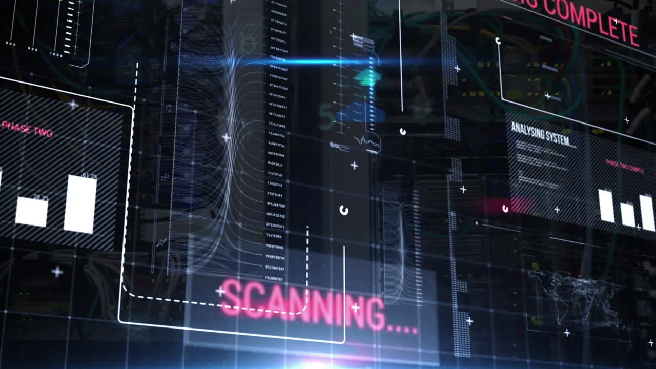 Animation of data processing and scanning on screen