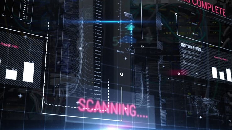 Animation of data processing and scanning on screen