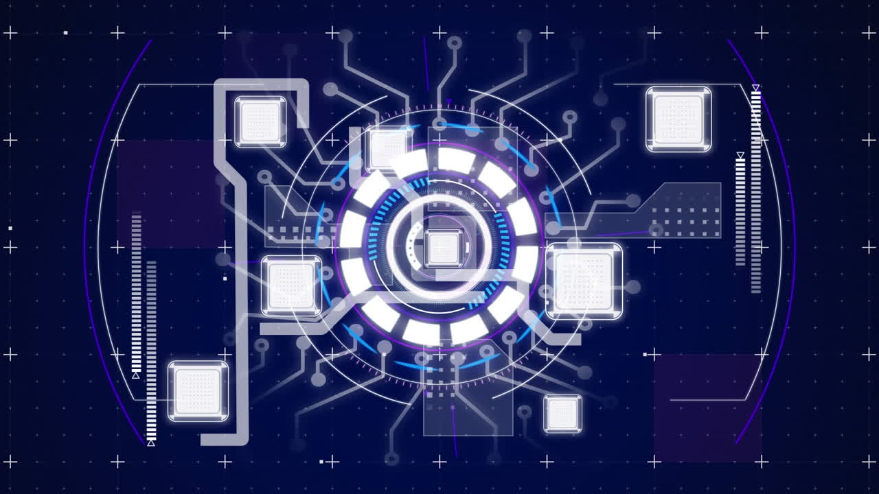 Animation of data processing over scope scanning on black background