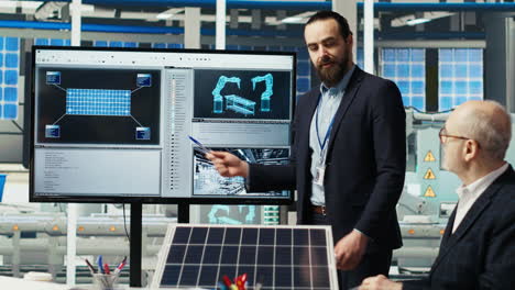 factory research and development team analyzes solar cell prototypes