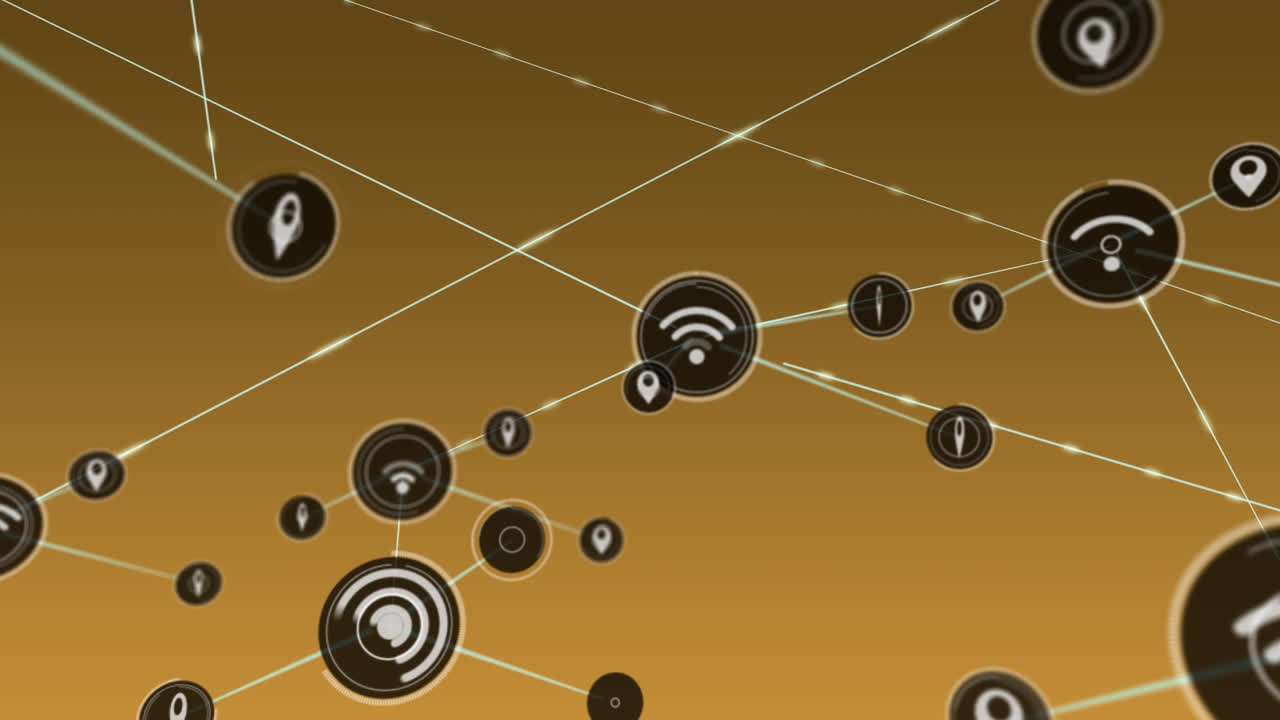 animación de la red de conexiones con iconos sobre fondo marrón