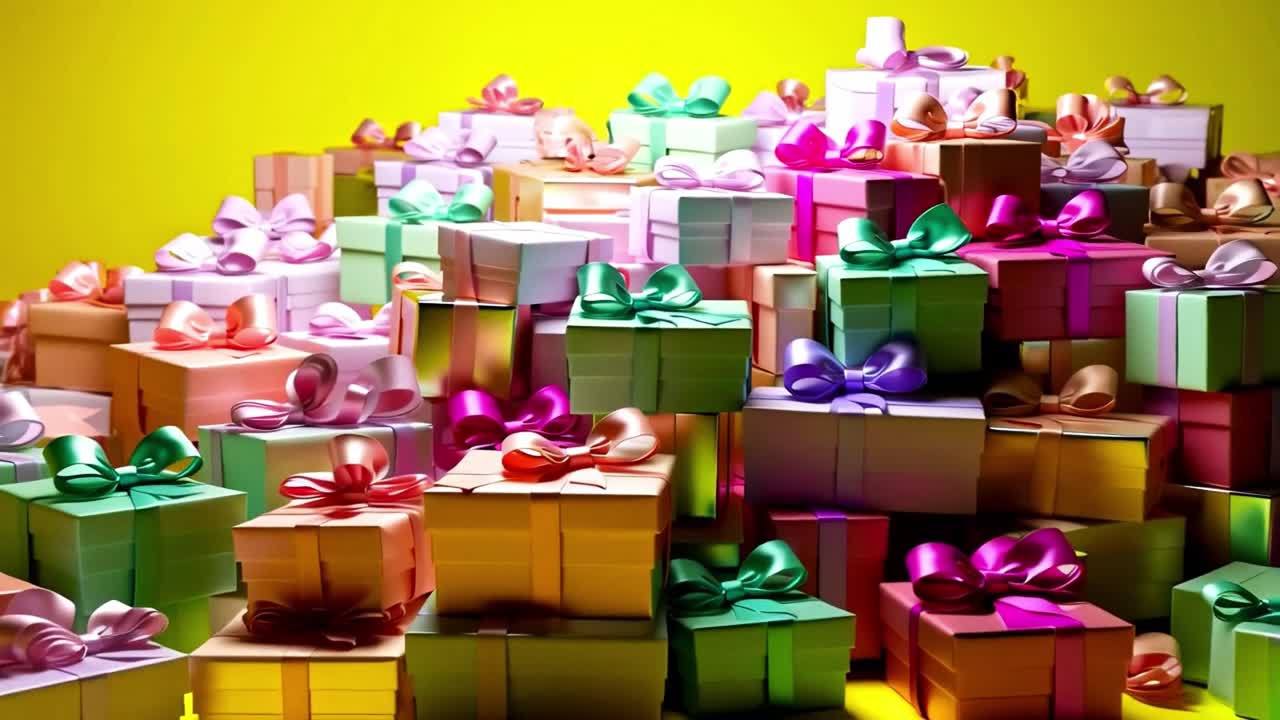 A colorful stack of gifts and presents