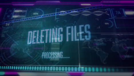 digital interface displaying data processing with graphs and world map animation