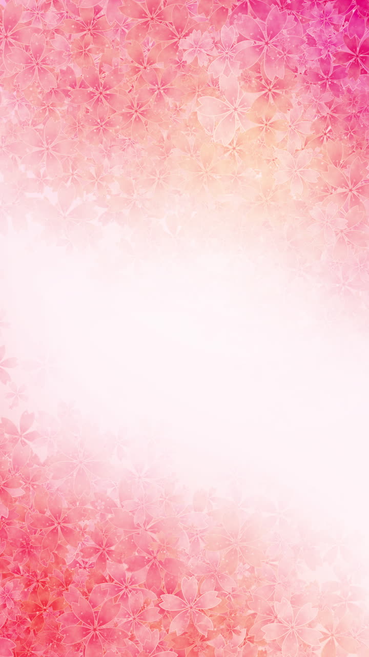 Loop pattern of flowers with pink and orange background. Pink flowers background. Watercolor textured abstract art. Vertical video.