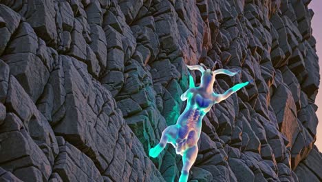 glowing creature climbing a cliff