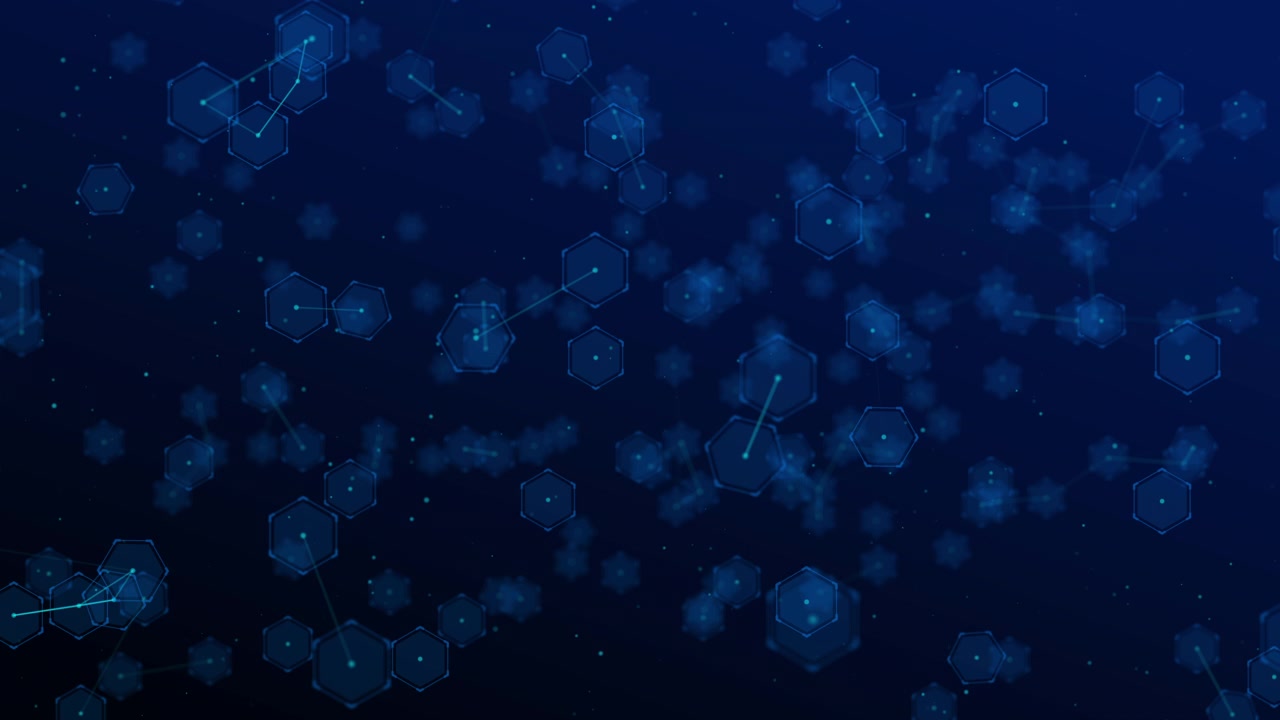 Abstract Digital Network with Floating Hexagons and Connecting Lines