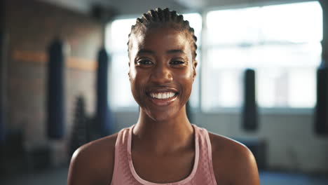gym face, black woman and happy for exercise