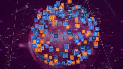 animación del globo con iconos y red de conexiones