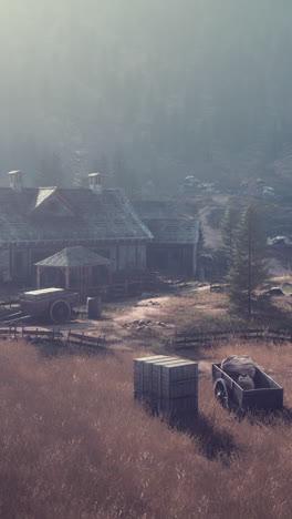foggy morning on a rural farmhouse