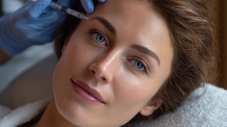 Beauty Treatment in Progress: A Close-Up of a Woman Undergoing Facial Injection Procedure for Skin Rejuvenation and Enhancements to Achieve a Youthful Appearance