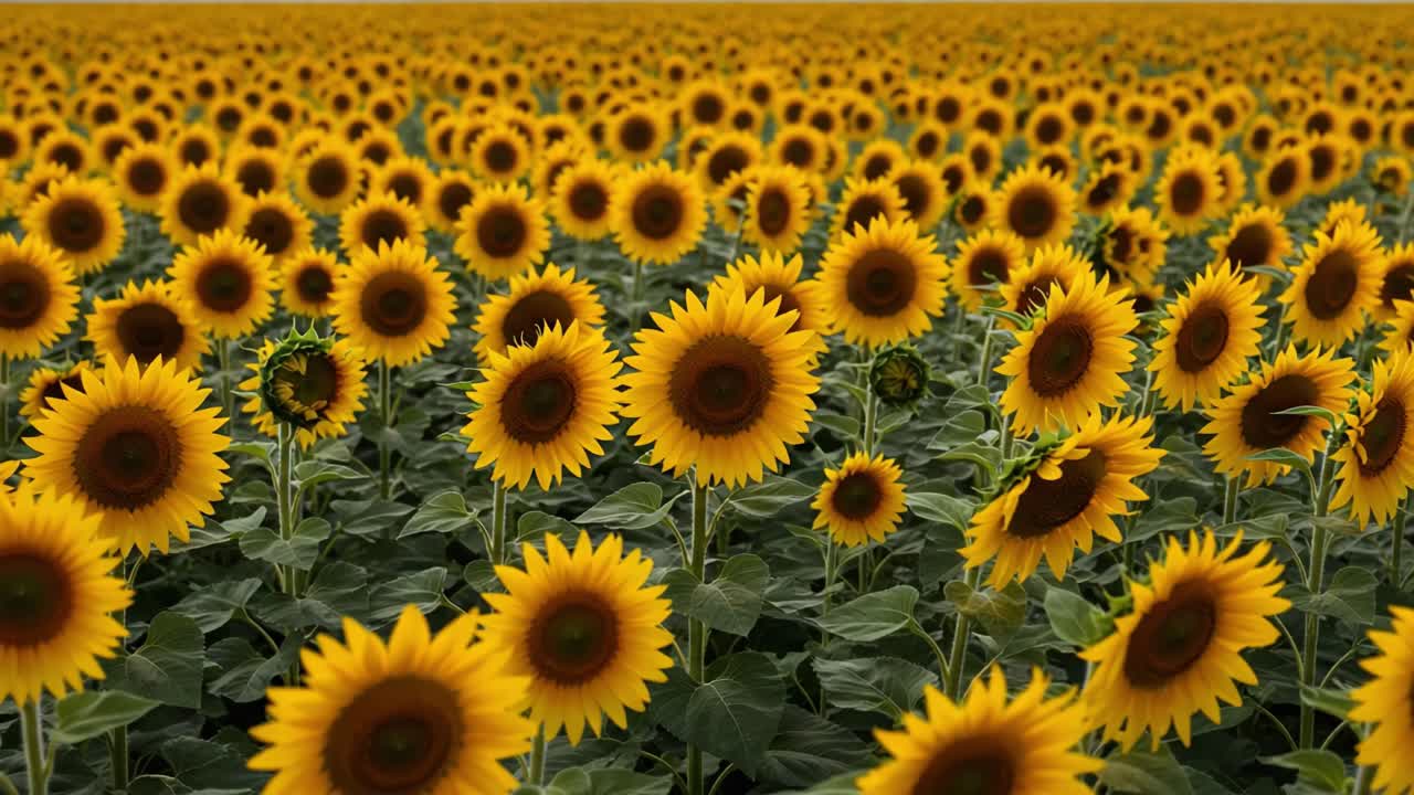 Uma Exibição Deslumbrante da Natureza: Um Campo de Girassóis Vibrantes Estendendo-se em Direção ao Horizonte, Exibindo Suas Pétalas Douradas e Folhagem Verde em Perfeita Harmonia