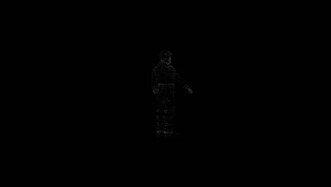 3d soldier in hologram wireframe style