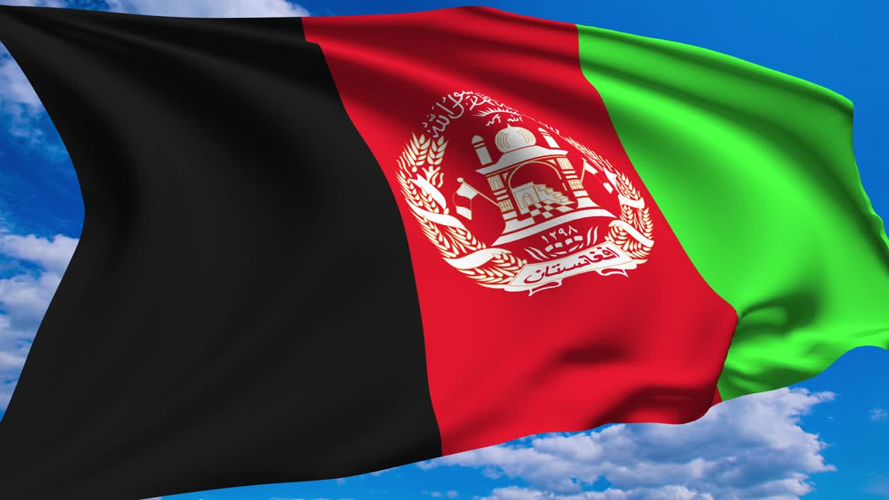Flag of Afghanistan against a cloudy sky (alpha channel, loopable)