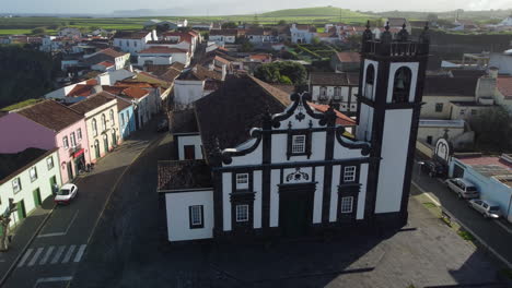 nossa senhora da luz church, sao miguel island, azores: aerial view traveling out to the beautiful church