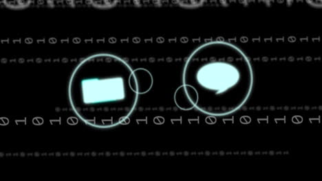 animación del procesamiento de datos y codificación binaria sobre fondo negro