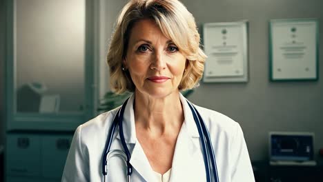 female doctor in a white coat with a stethoscope