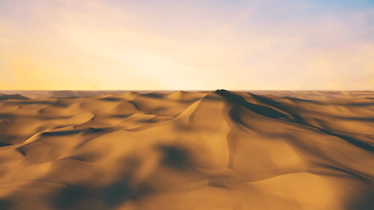 vuelo interminable en el interminable desierto caliente con dunas y montañas de arena. bucle sin costuras 3d render